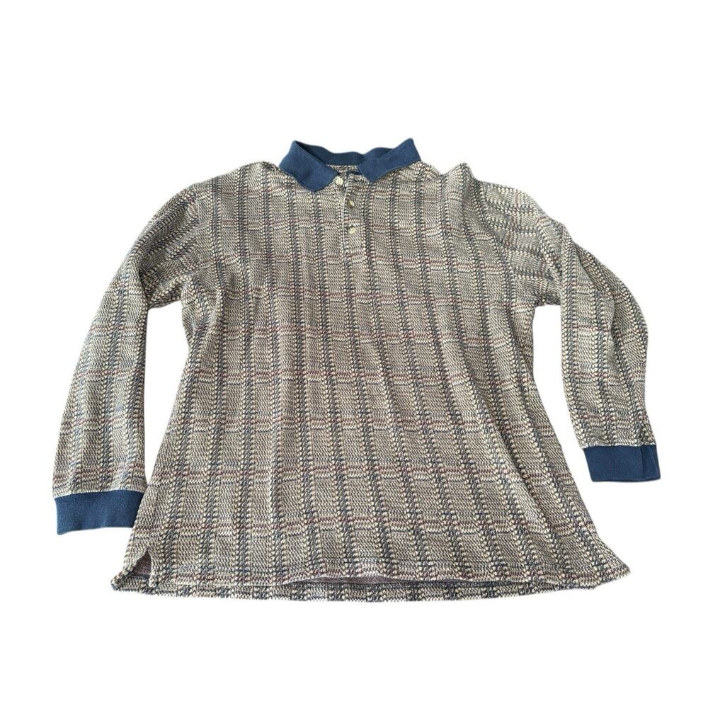 Marc Edwards XL Polo Shirt Textured Knit Blue Collar‎ Cotton Blend Long Sleeve